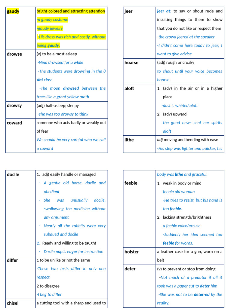 Vocabulary Definitions and Examples | PDF