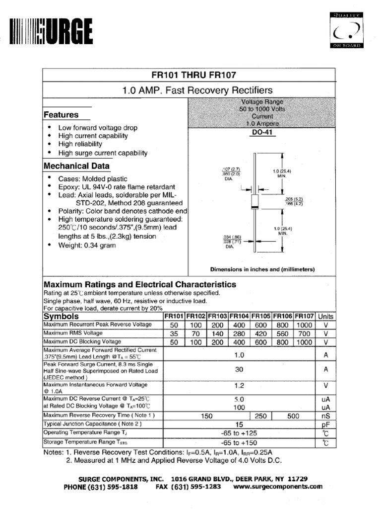 FR104 Datasheet Overview | PDF