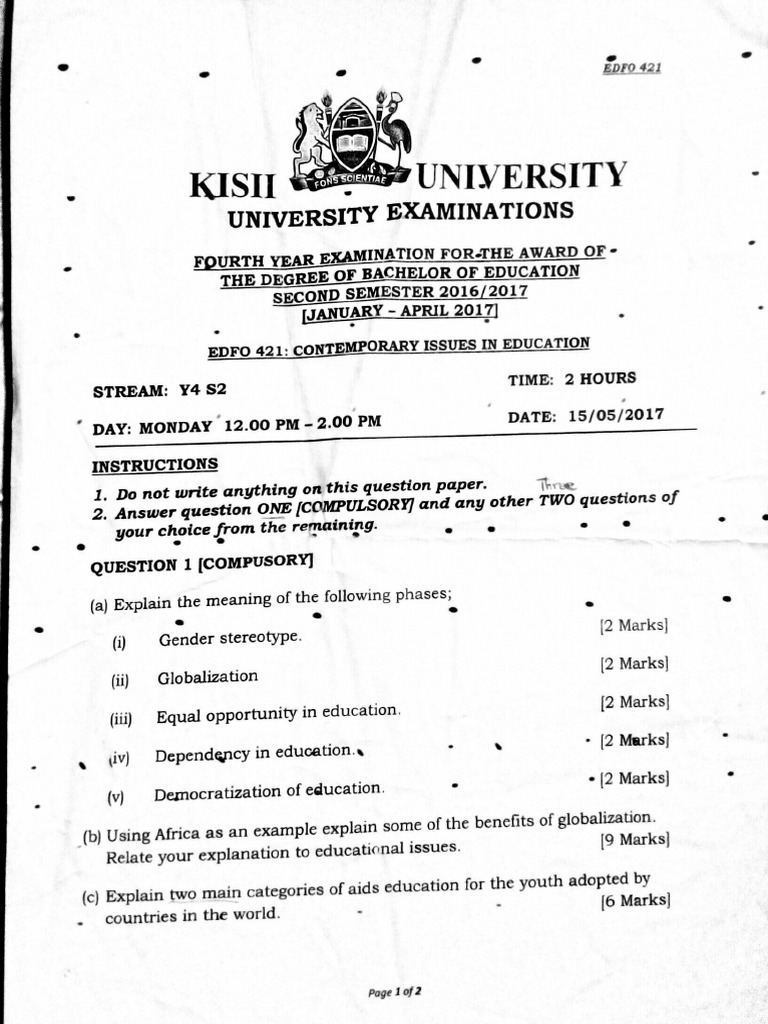 Edfo 421 Contemporary Issues in Education - Teacher - Co - .Ke | PDF