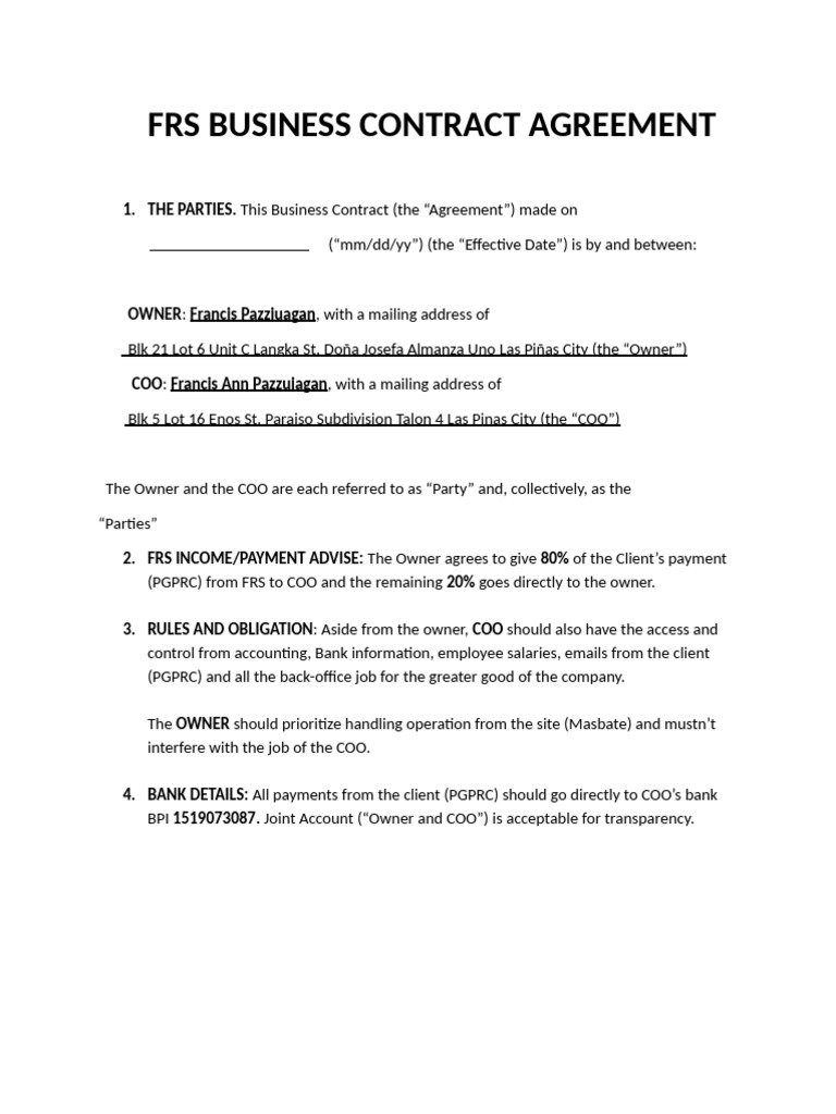 Frs Business Contract Agreement | PDF