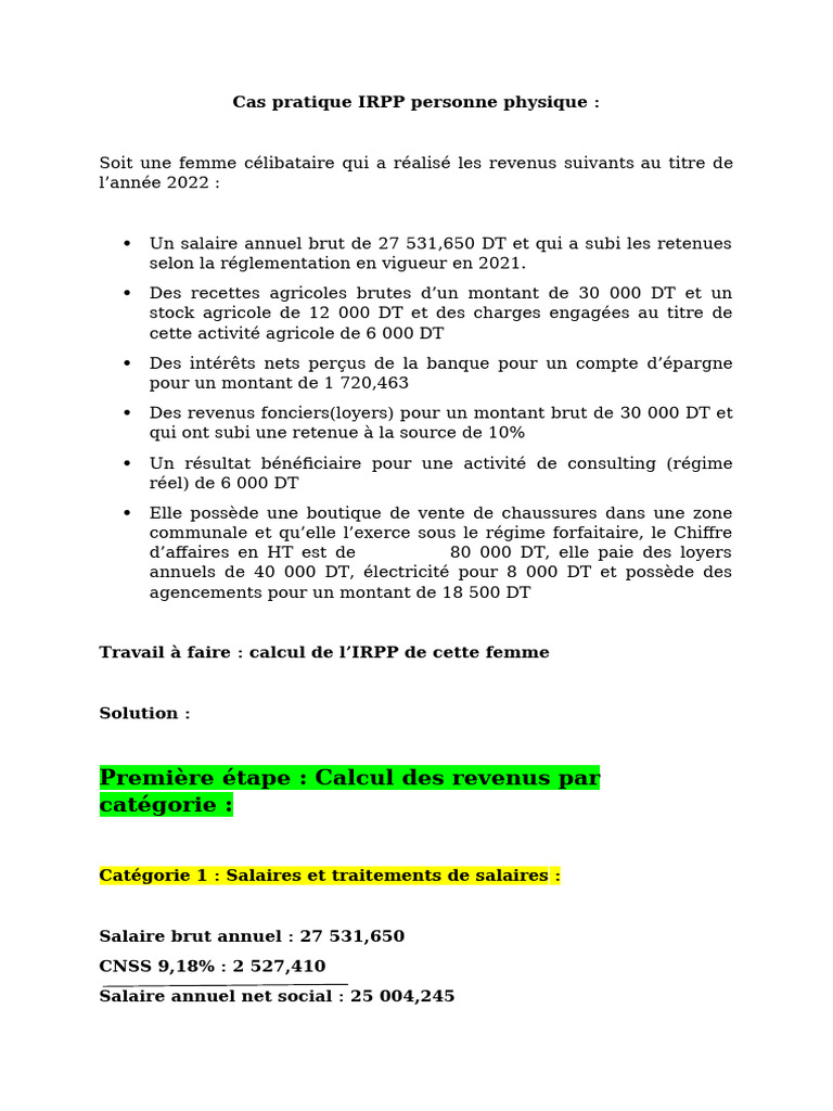 Calcul IRPP Femme Célibataire 2022 | PDF | Impôt sur le revenu ...