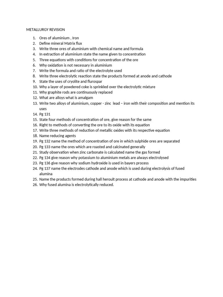 Aluminium and Iron Metallurgy Guide | PDF
