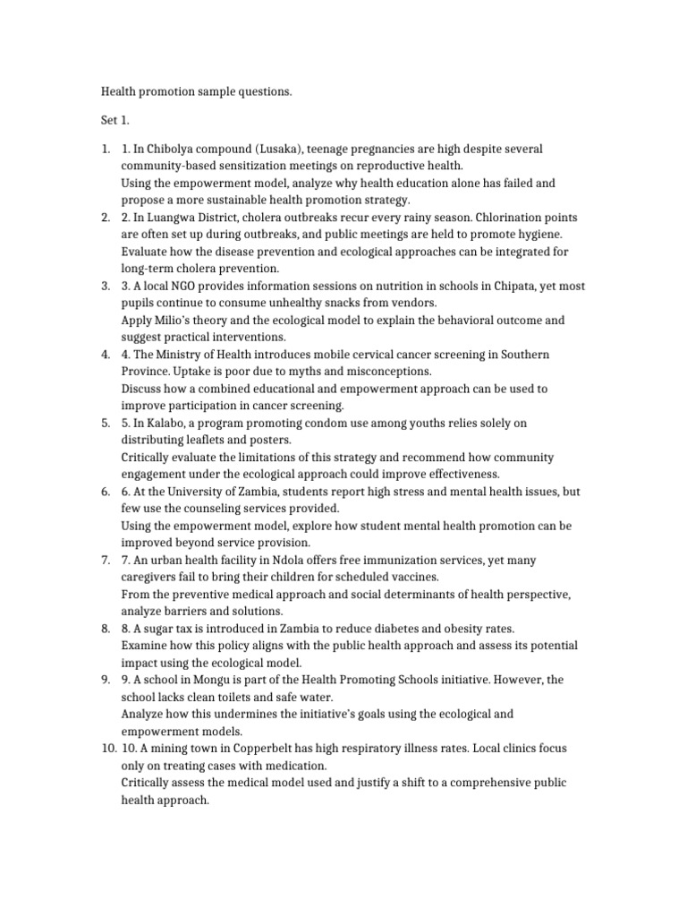 Scenario Based Health Promotion Questions Zambia | PDF | Preventive ...