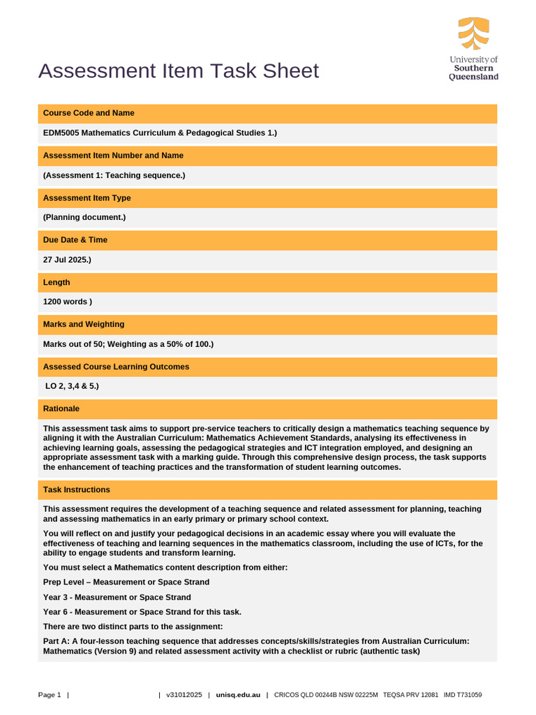 EDM5005 2 Assessment Task Sheet and Rubric T2 2025-2 | PDF ...