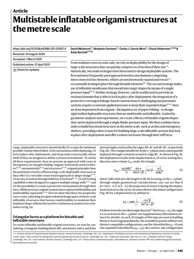 Multistable Inflatable Origami Structures at the Metre Scale | PDF ...
