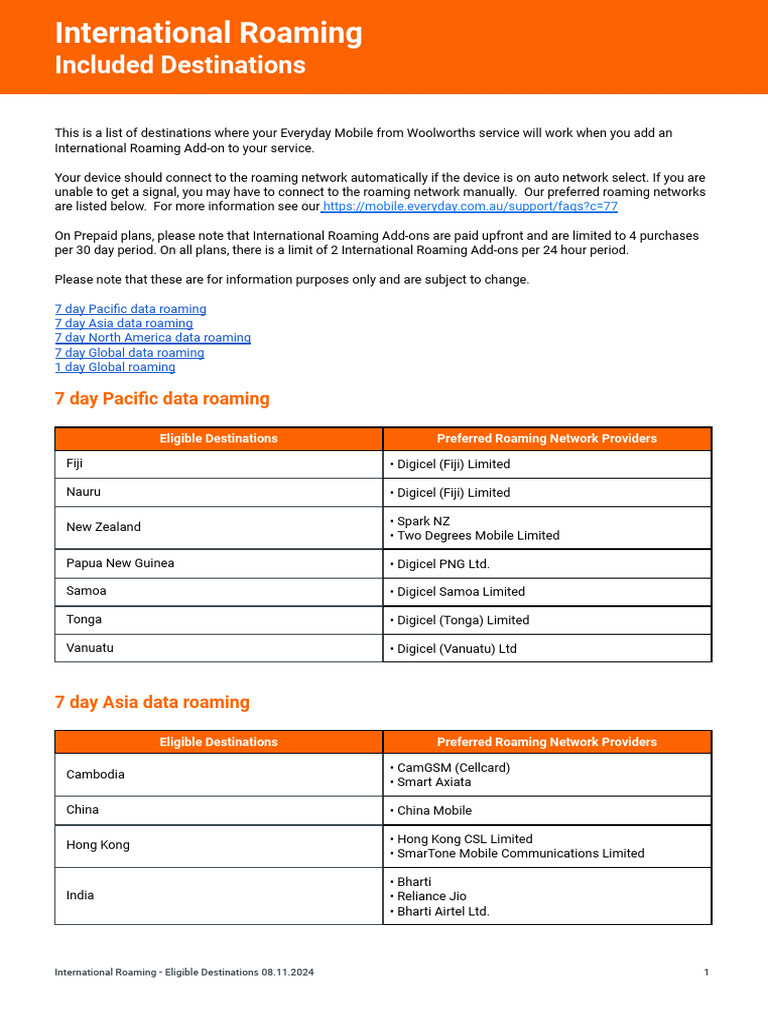 International Roaming Destinations List | PDF | Telecommunications ...