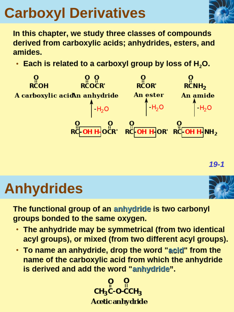 Carboxylic Acid Derivatives Explained | PDF | Hydrolysis | Ester