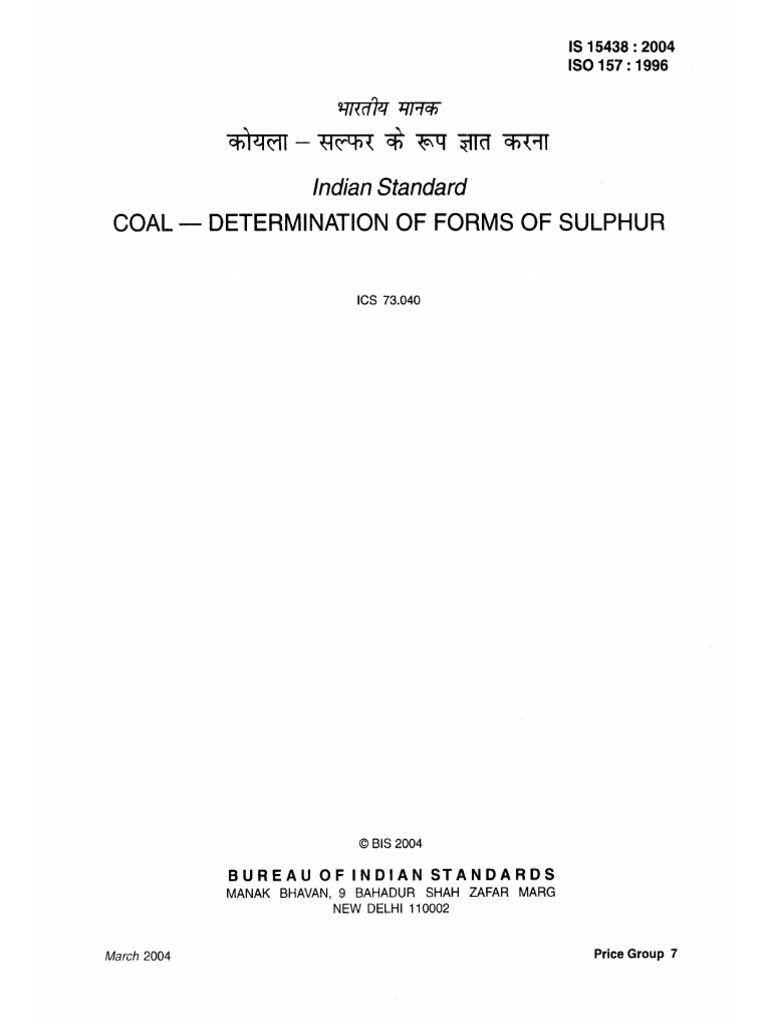 Is 15438 2004 Forms of Sulphur | PDF