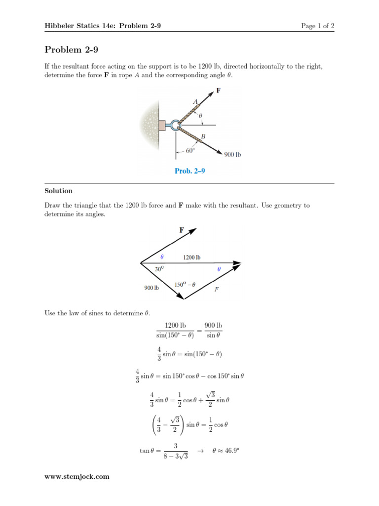 Hibbeler Statics 14e Problem 2-9 Solution | PDF
