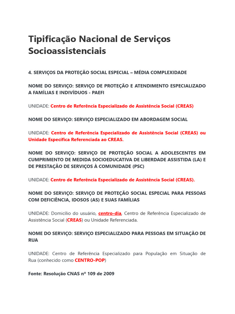 Tipificação Nacional de Serviços Socioassistenciais | PDF | Trabalho ...