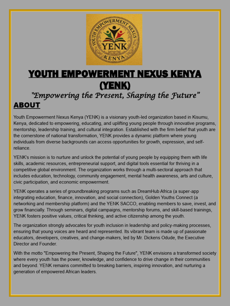 Youth Empowerment Nexus Kenya Overview | PDF | Empowerment | Sustainability