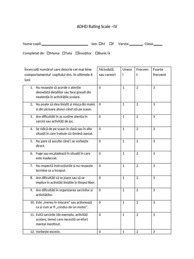 Chilhood ADHD RS | PDF