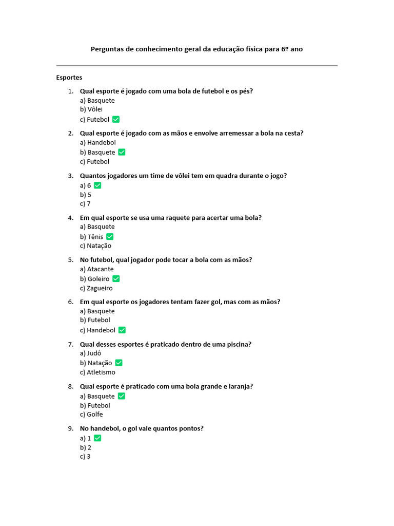 Perguntas de Educação Física para 6º Ano | PDF | Corpo humano