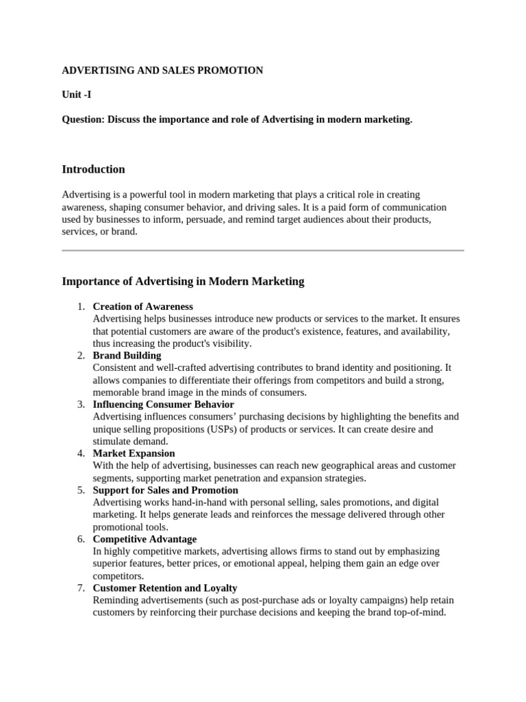 Role of Advertising in Modern Marketing | PDF | Advertising | Brand