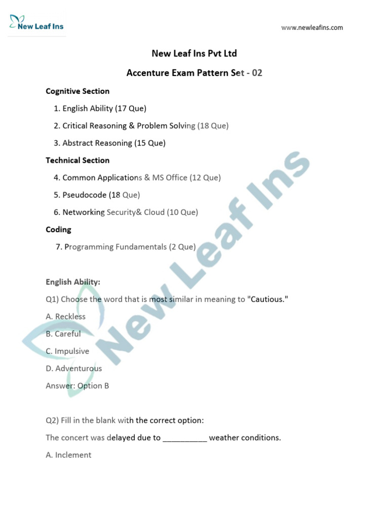 Accenture Exam Pattern Set 02 Guide | PDF | Cloud Computing | Software ...