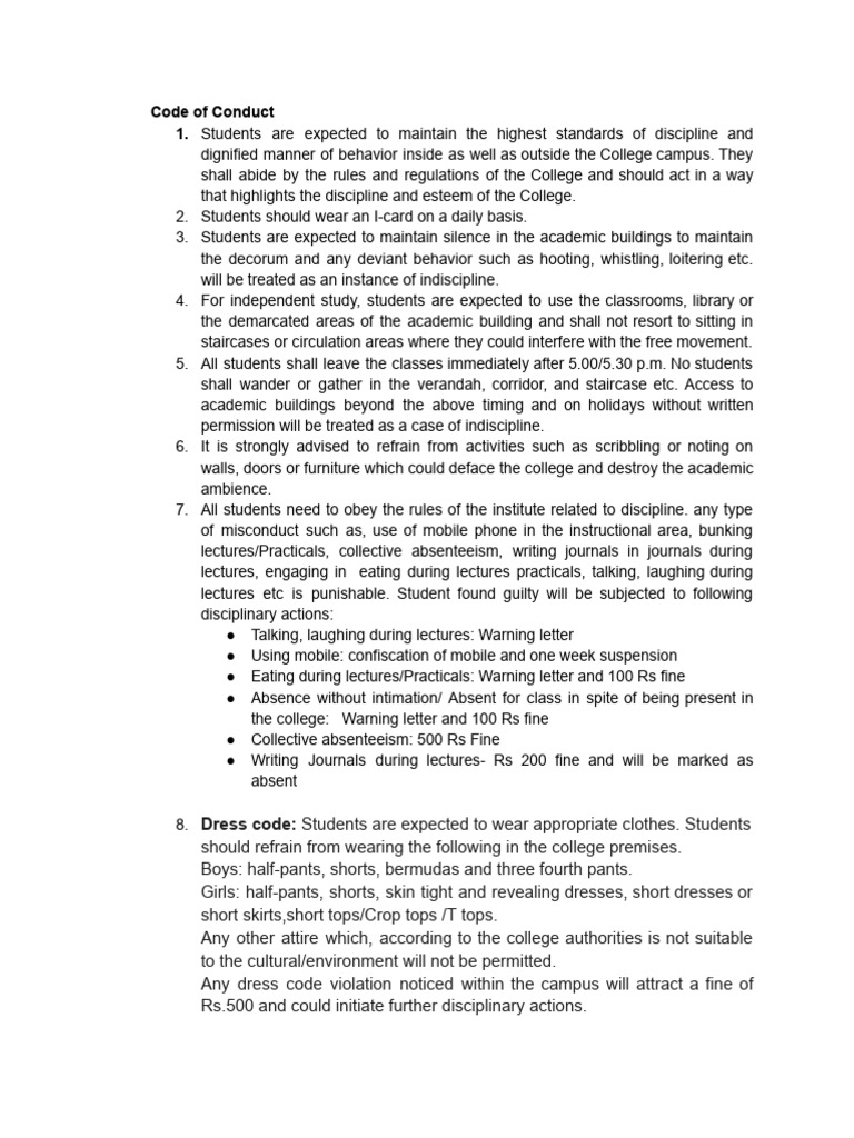 College Student Code of Conduct Guidelines | PDF | Disciplines