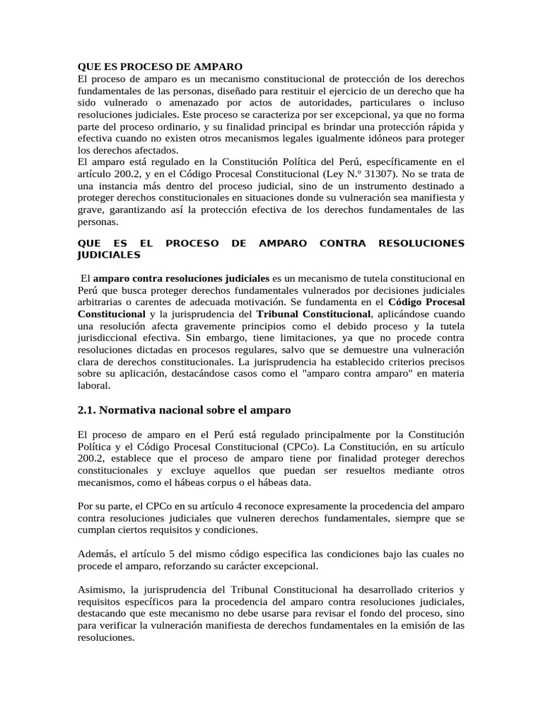 Proceso de Amparo en Perú: Guía Esencial | PDF | Caso de ley | Ley procesal