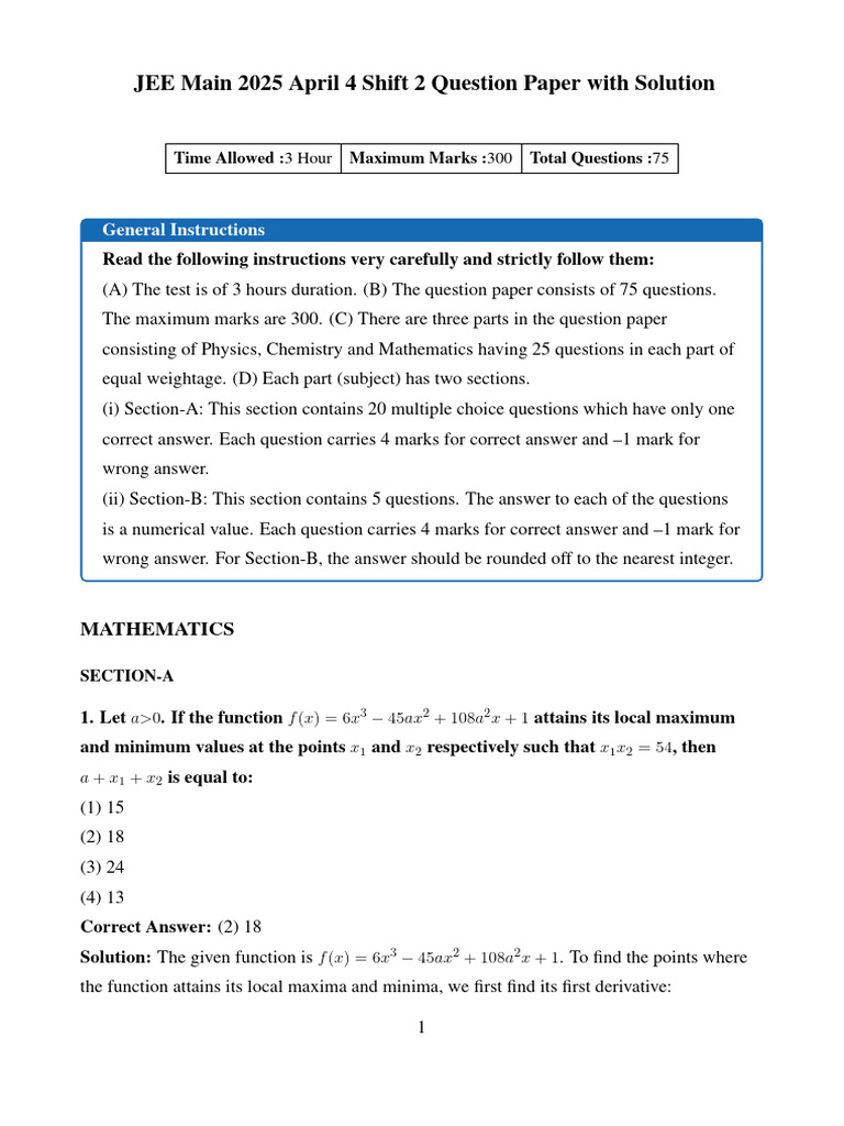 JEE Main Evening April4 Copy 1 | PDF | Area | Trigonometric Functions