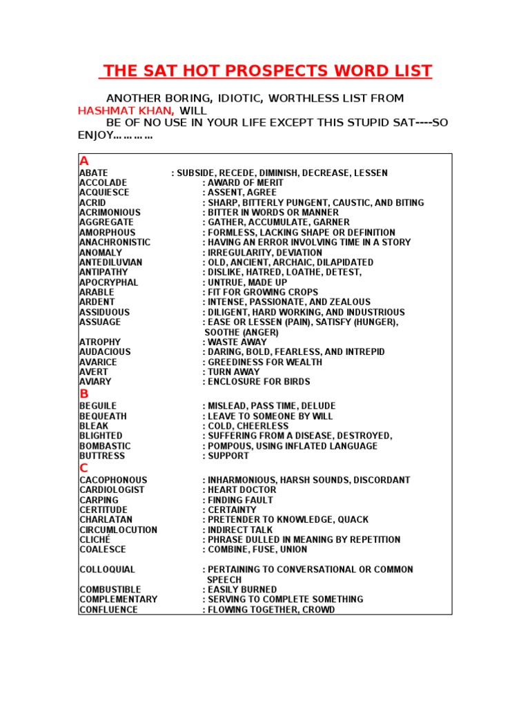The Sat Hot Prospects Word List