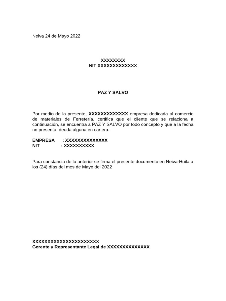 Certificado de Paz y Salvo 2022 | PDF