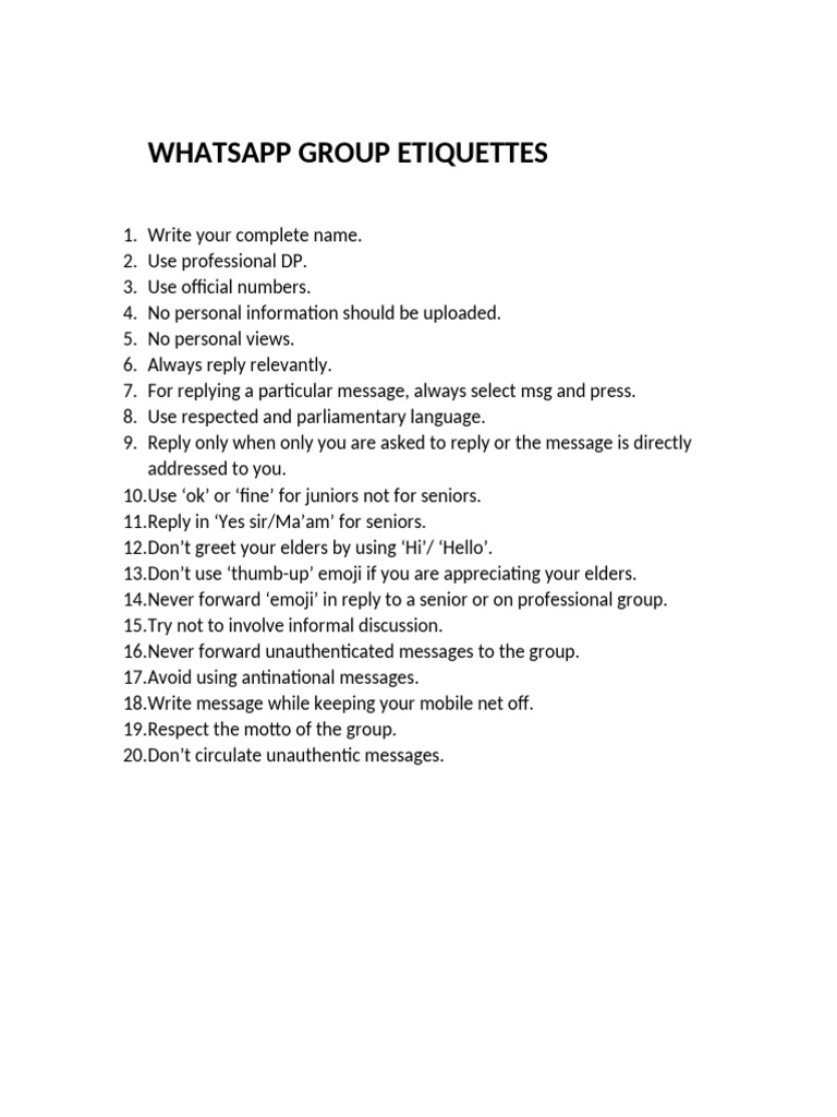 WhatsApp Group Etiquette Guidelines | PDF