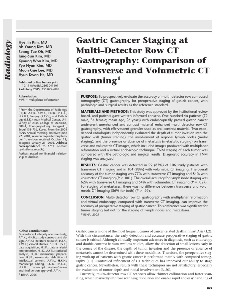 Gastric Cancer Staging at Multi-Detector Row CTGastrography Comparison ...