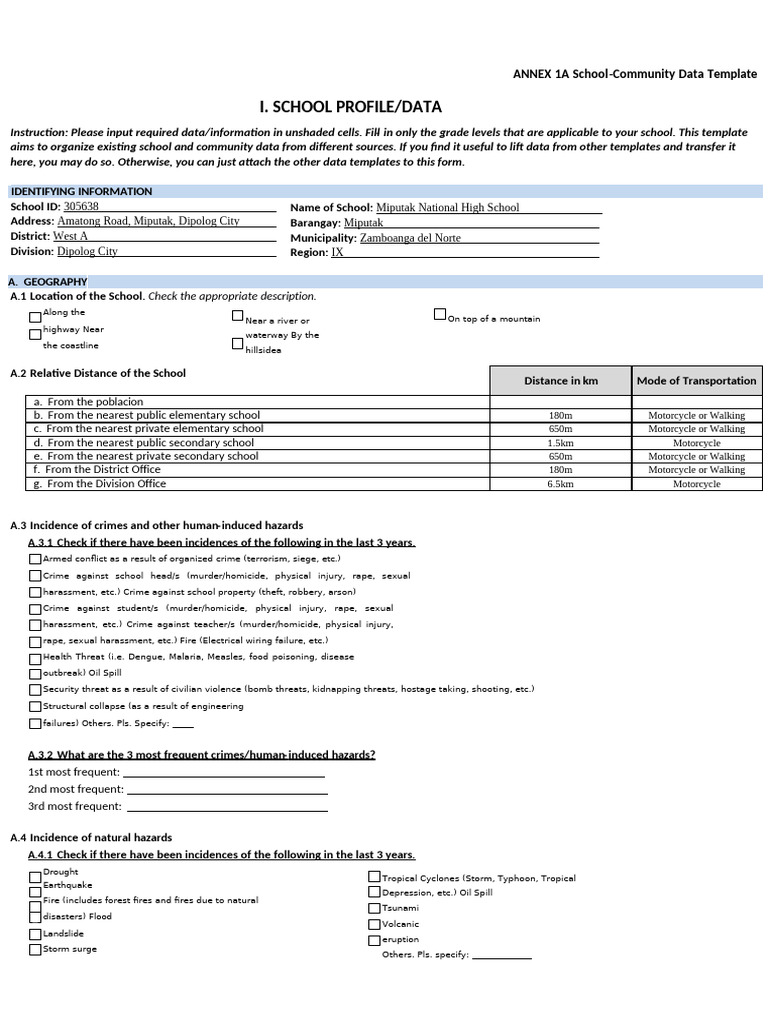 School Community Data Template Guide | PDF | Natural Disasters | Hazards