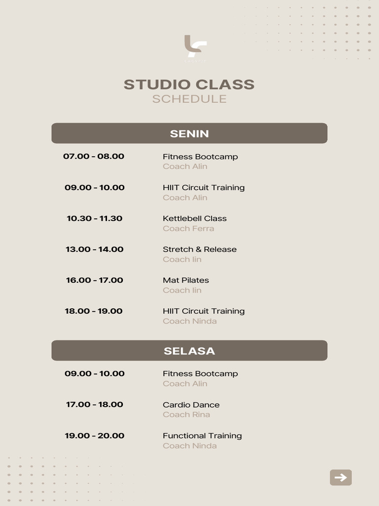 Weekly Fitness Class Schedule | PDF