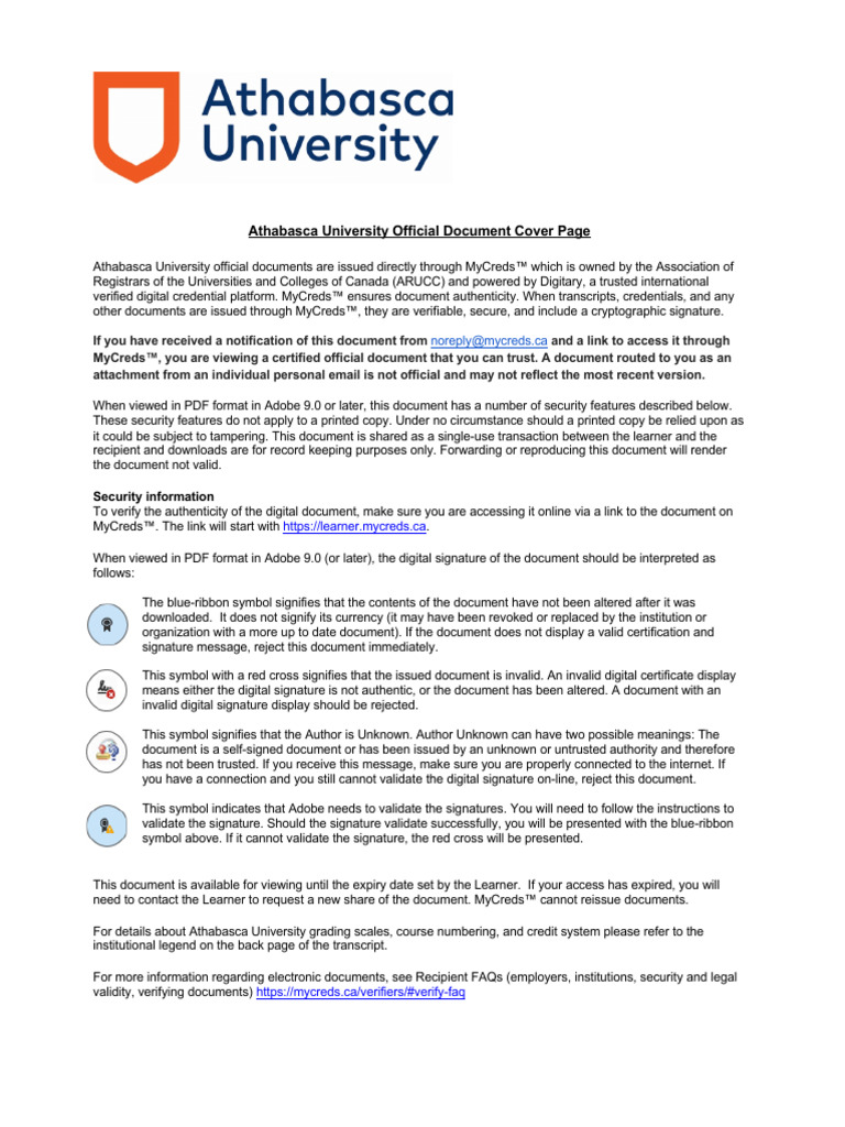 Athabasca University Transcript Overview | PDF | Postgraduate Education ...