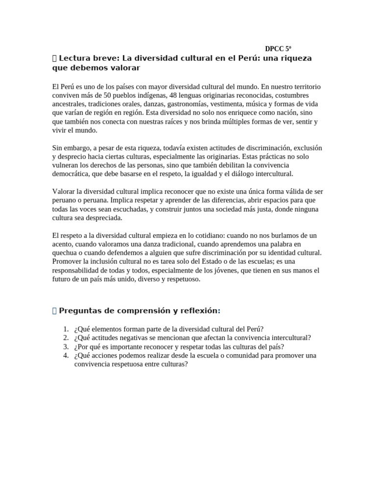 Diversidad Cultural en el Perú: Valor y Respeto | PDF