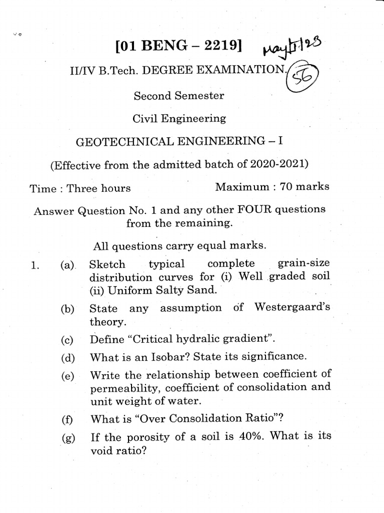 Geotechnical Engineering Exam Questions | PDF | Porosity | Soil