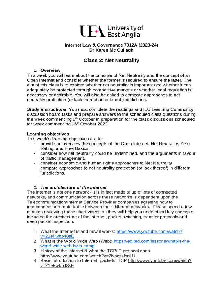 Class 2 NN Q&R (23-24) Final | PDF | Net Neutrality | Internet