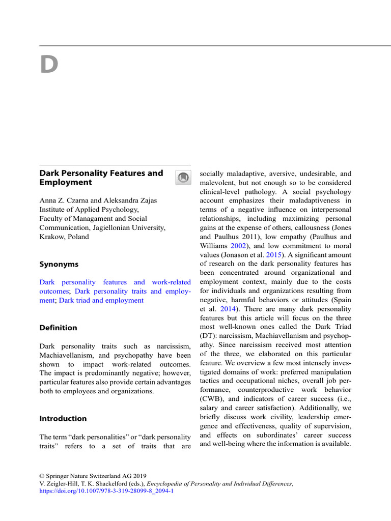 Dark Personality Traits in Employment | PDF | Psychopathy | Dark Triad