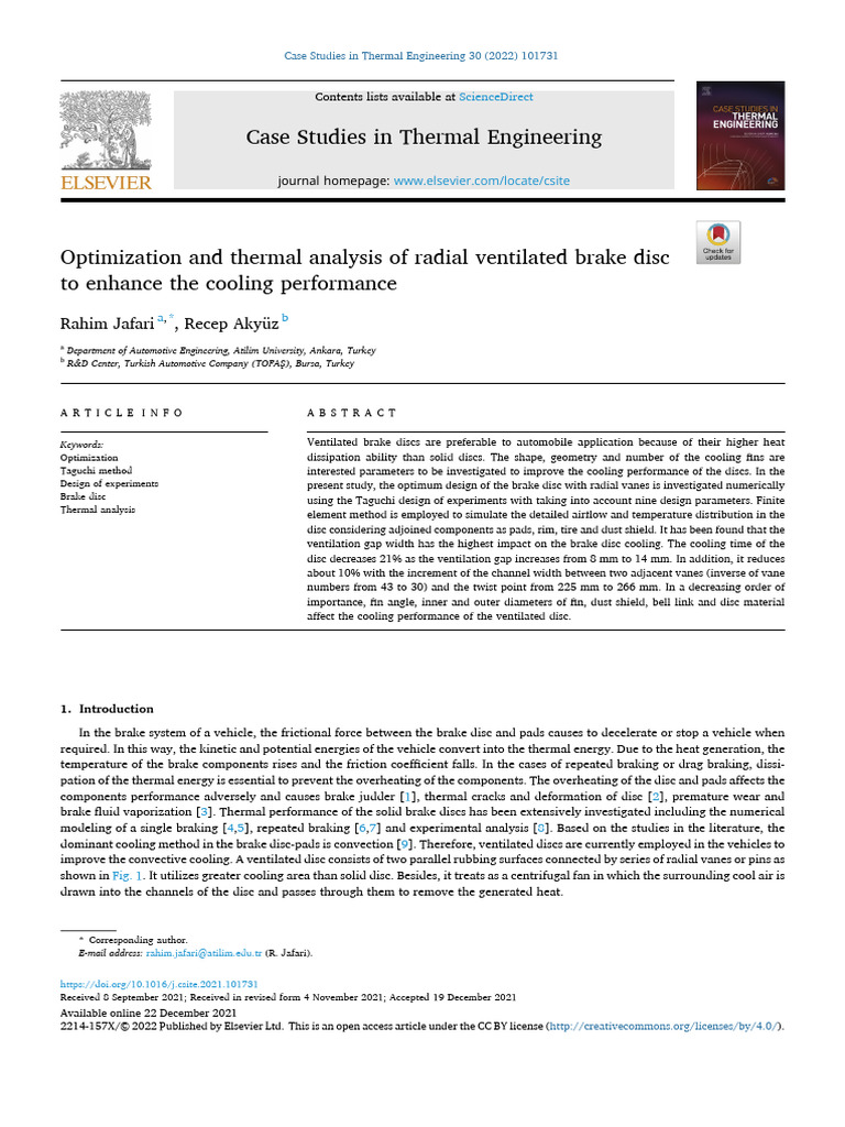 Optimization and Thermal Analysis of Radial Ventilated Brake Disc | PDF ...