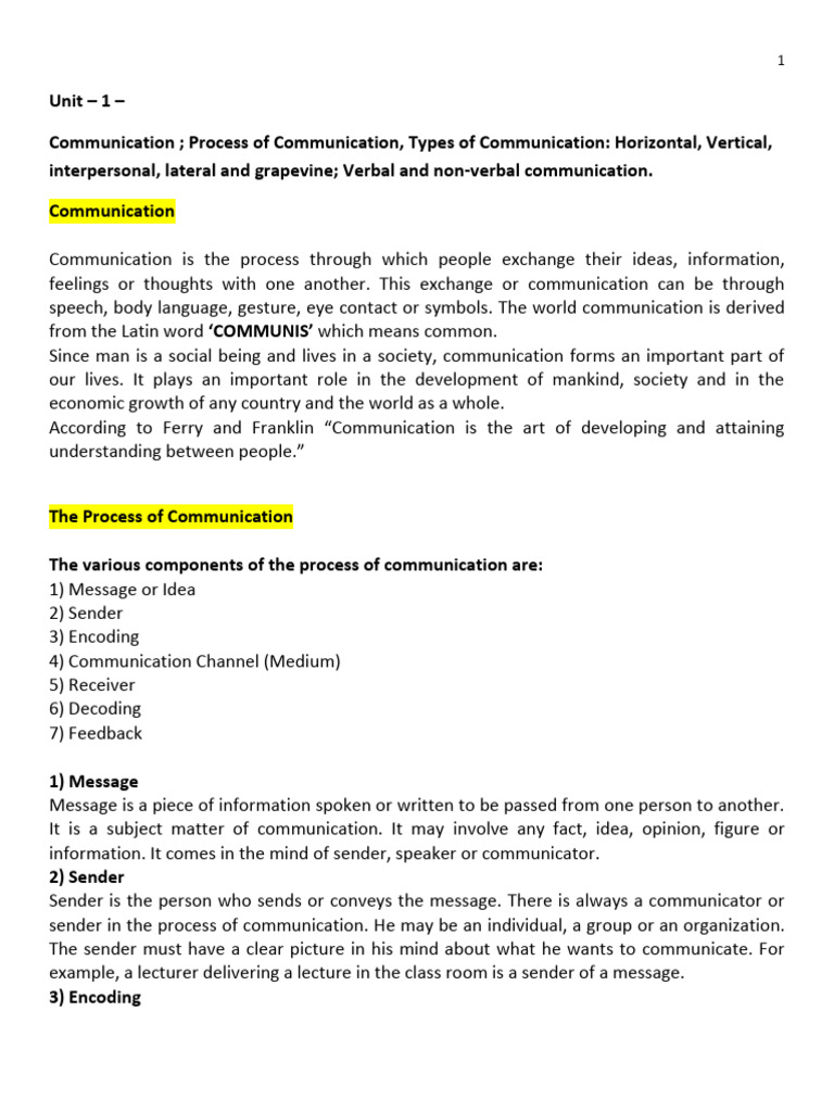 Unit - 1 Communication Important | PDF | Nonverbal Communication ...
