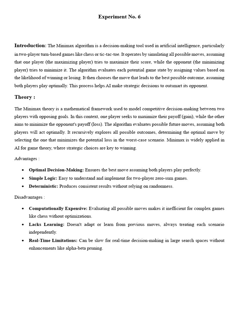 Minimax Algorithm in AI Games | PDF | Applied Mathematics | Algorithms