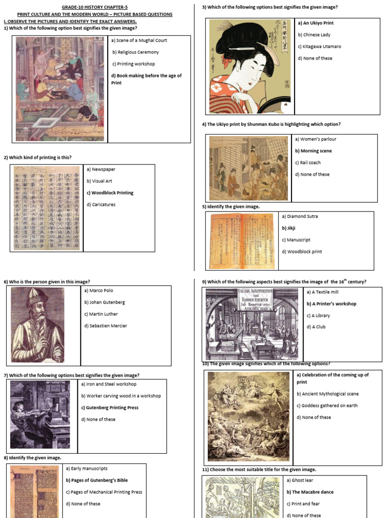 Picture-Based Questions on Print Culture | PDF | Printing | Decorative Arts