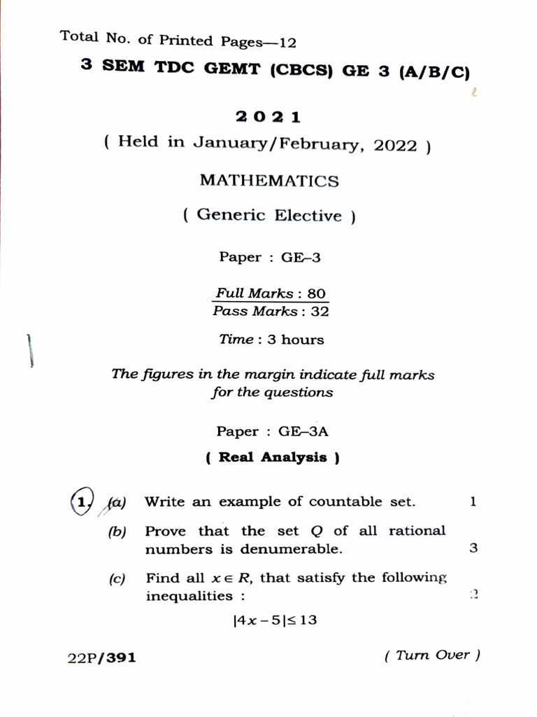 Question Paper 2nd Sem Minor 2 | PDF | Sequence | Mathematical Analysis