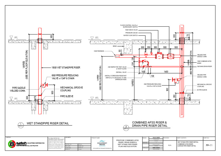 Combined AFSS and Drain Riser Plan | PDF | Pipe (Fluid Conveyance) | Valve
