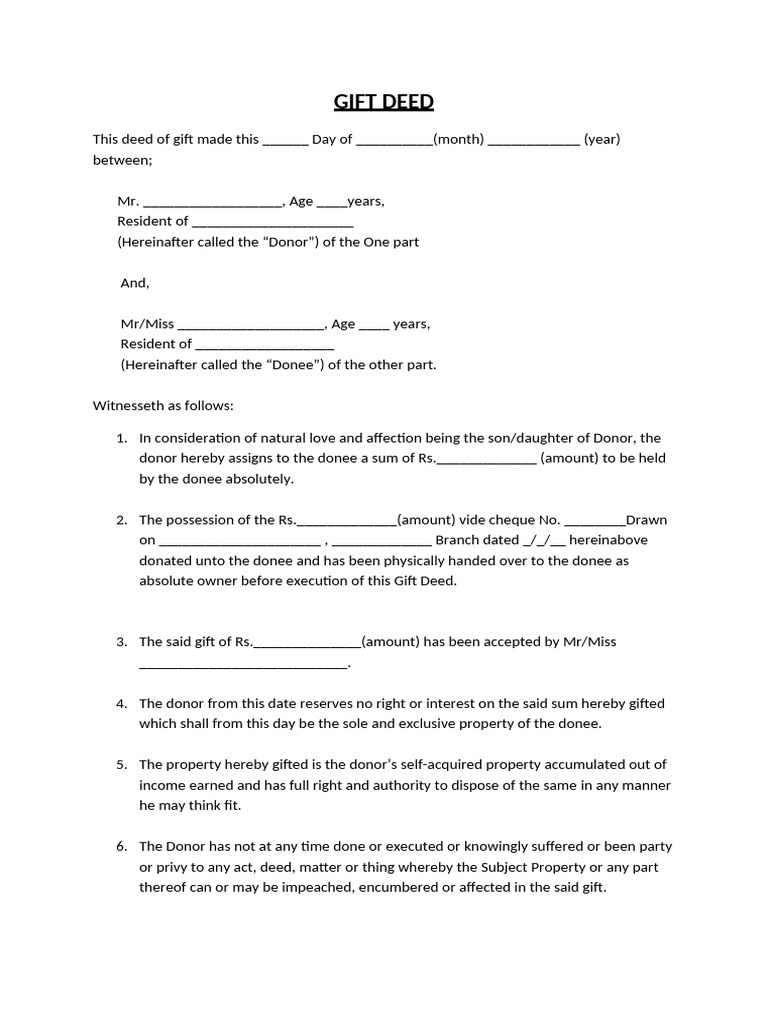 Legal Gift Deed Template | PDF