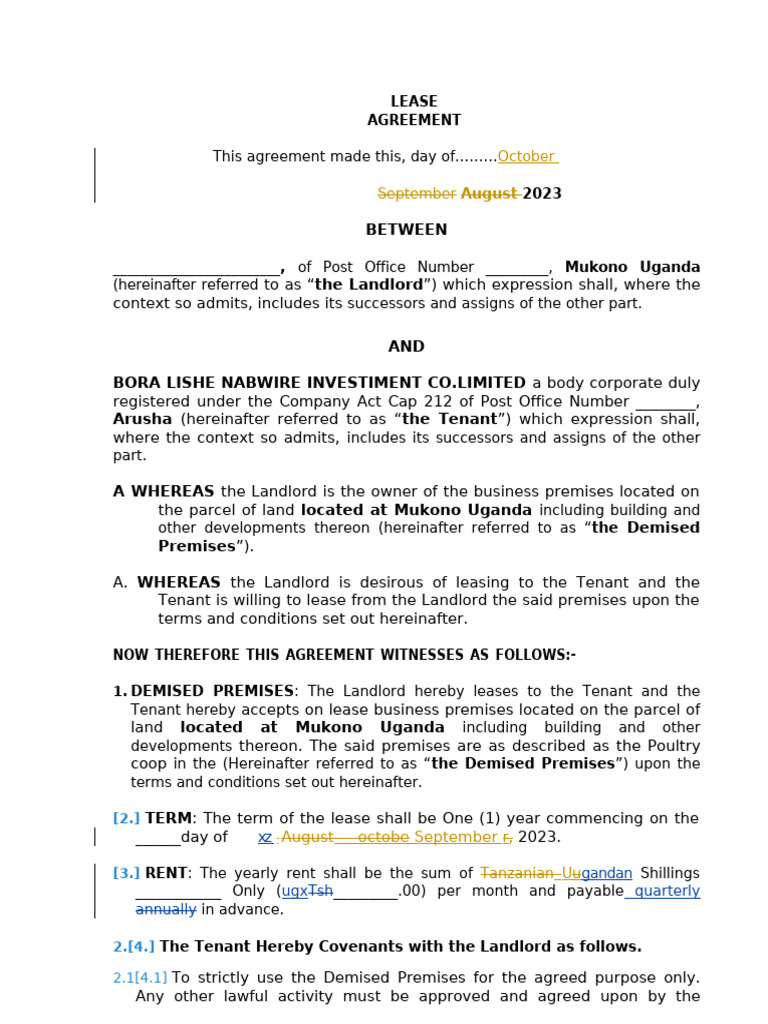 .Revised Lease Agreement - Bora - 1696514037000 | PDF | Leasehold ...