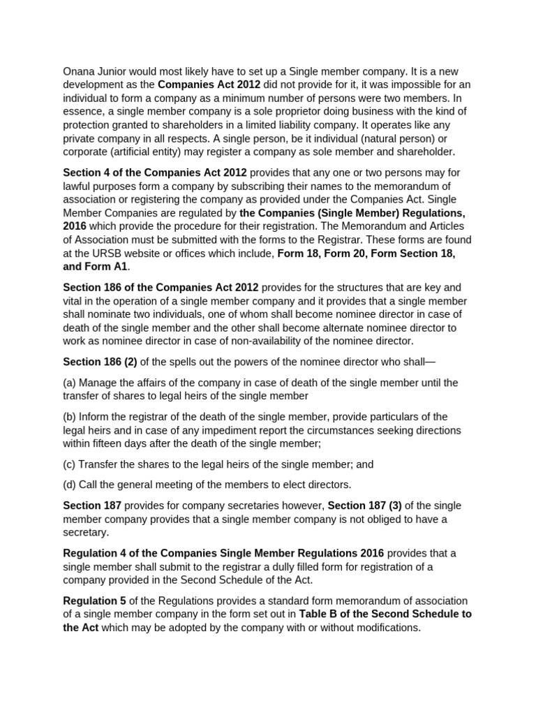 Single Member Company Regulations Explained | PDF | Board Of Directors ...