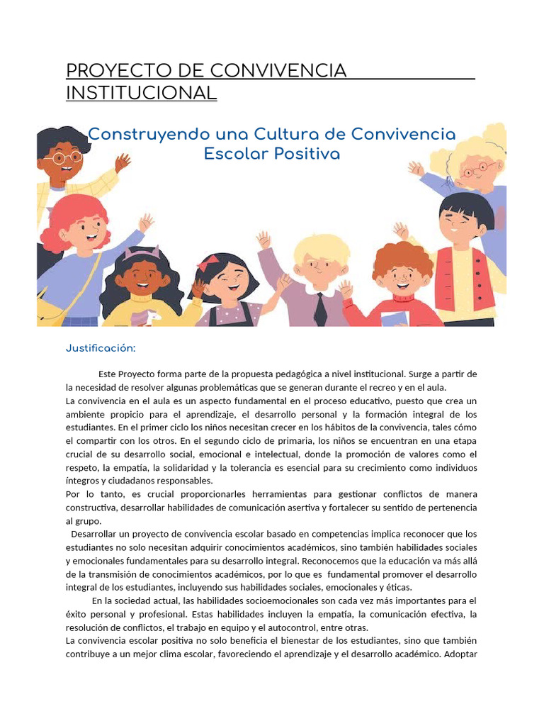 Proyecto de Convivencia Escolar Positiva | PDF | Evaluación | Las emociones