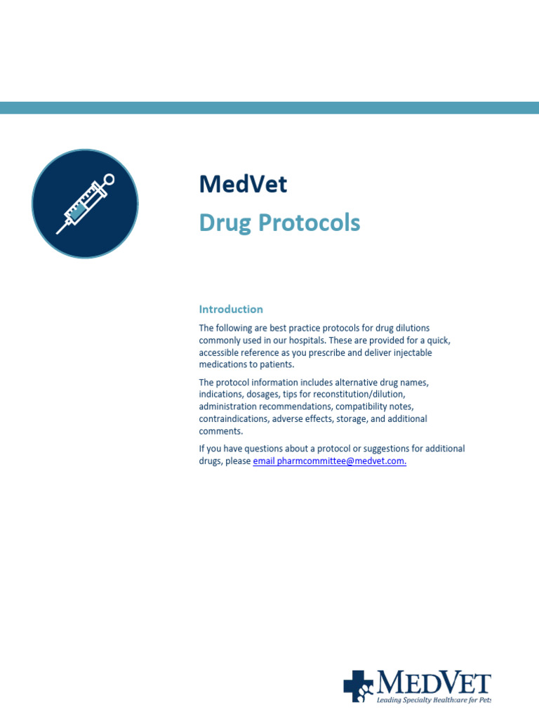 MedVet Injectable Drug Protocols Guide | PDF | Intravenous Therapy | Drugs