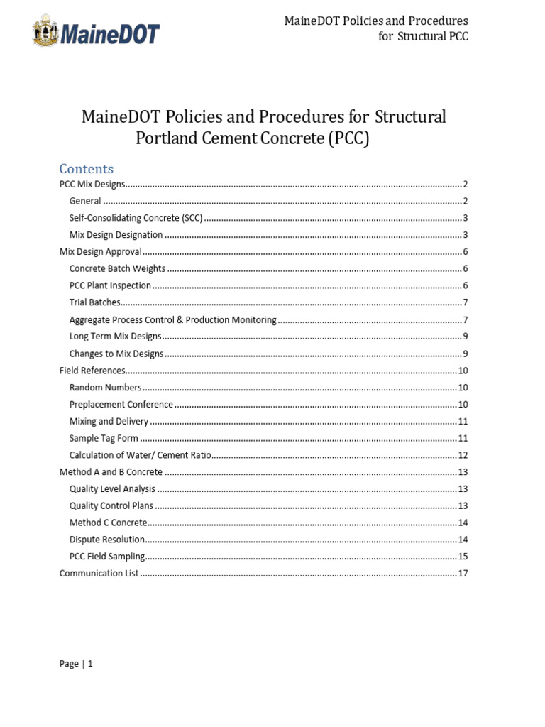 MaineDOT PCC Quality Control Standards | PDF | Concrete | Composite ...