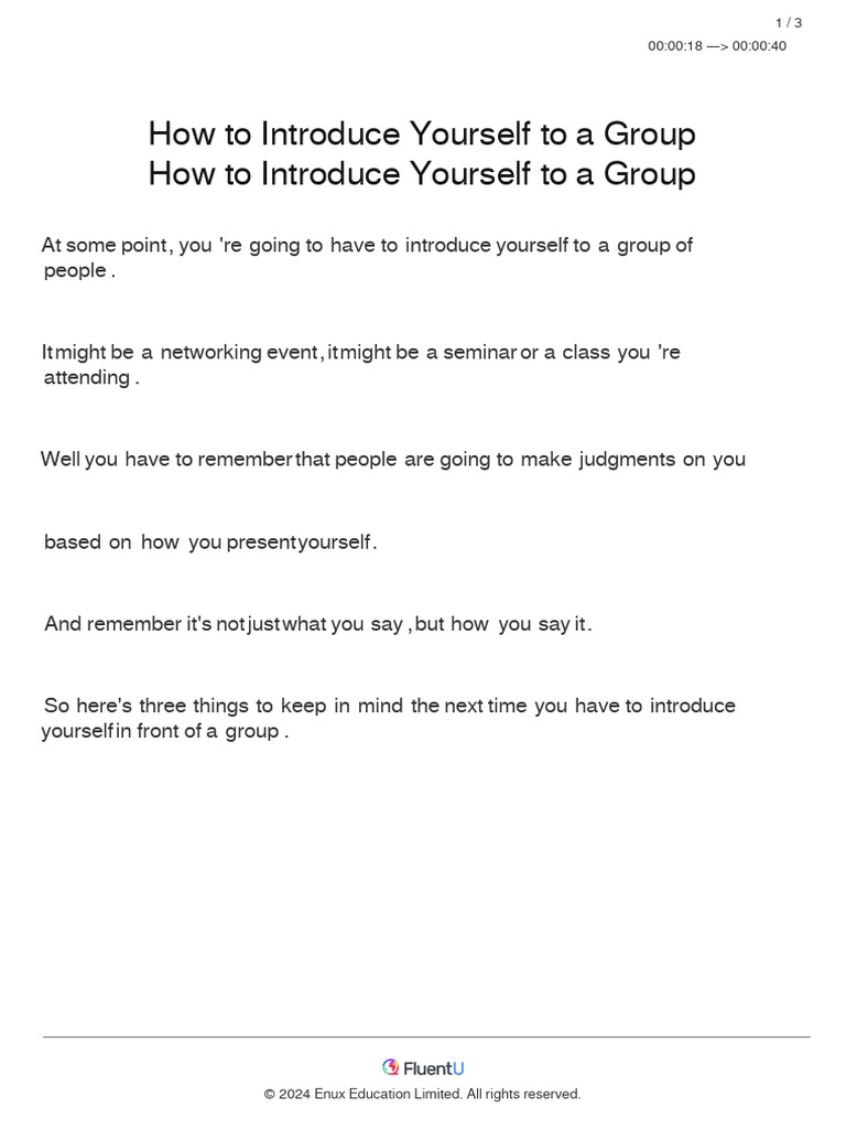How To Introduce Yourself To A Group - Transcript | PDF