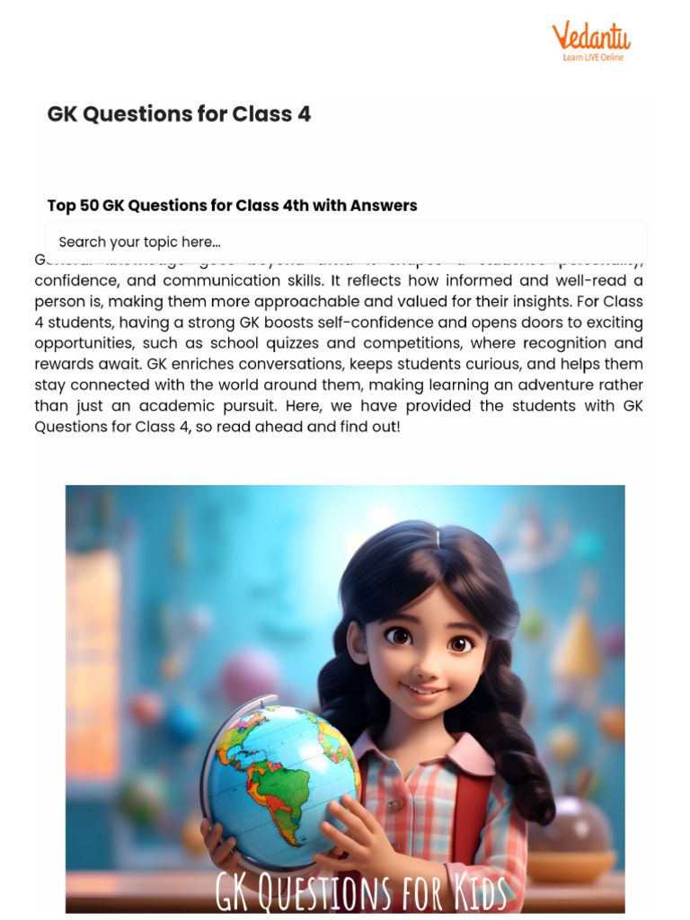 Gk Questions For Class 4 Pdf