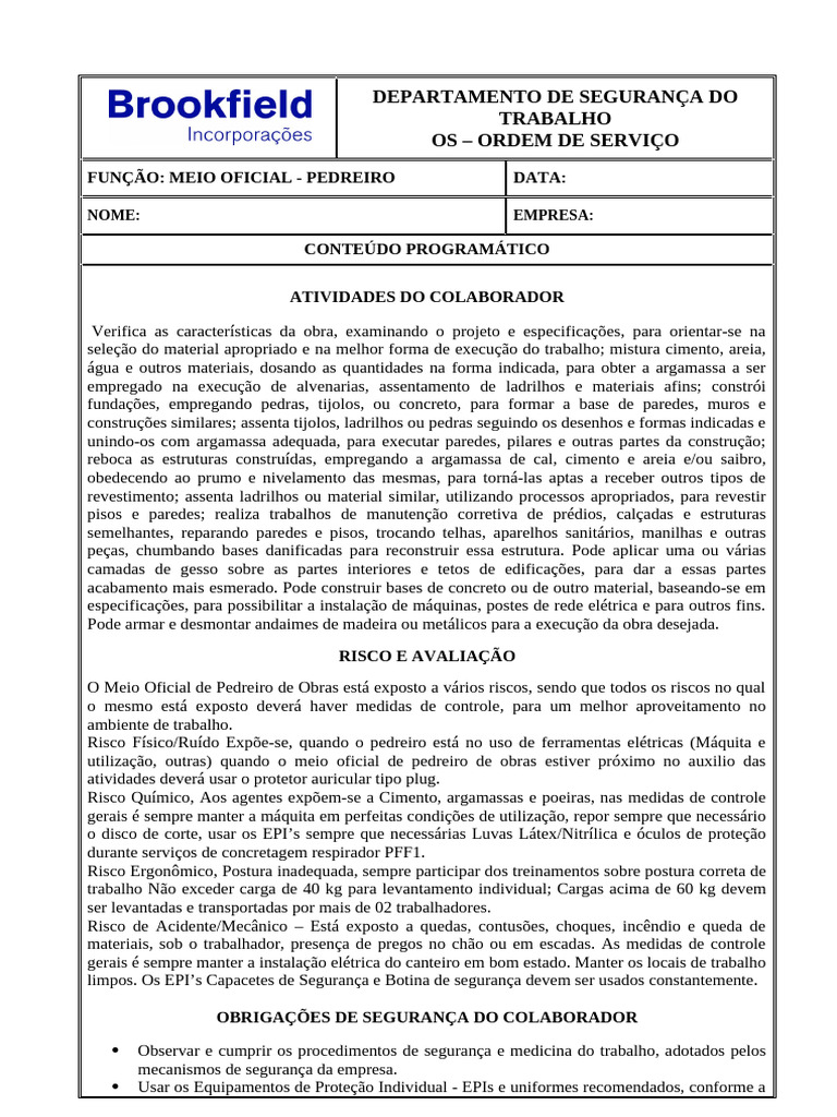 Função Meio Oficial de Pedreiro | PDF | Argamassa (alvenaria ...