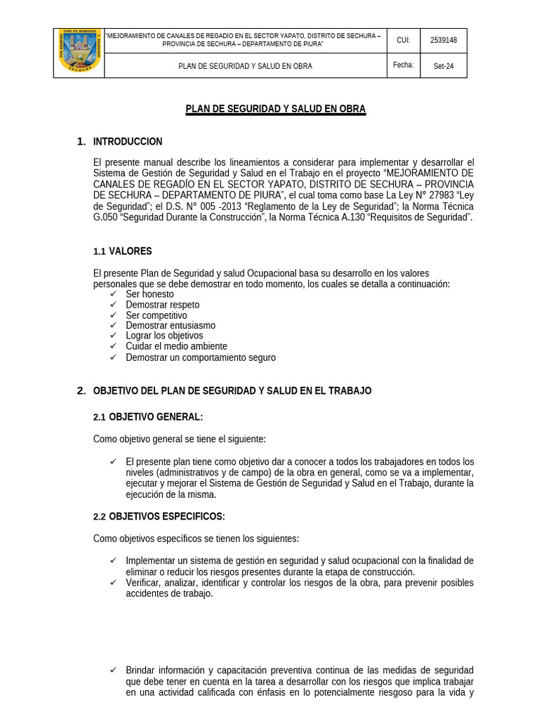 Plan de Seguridad | PDF | Seguridad y salud ocupacional | Riesgo