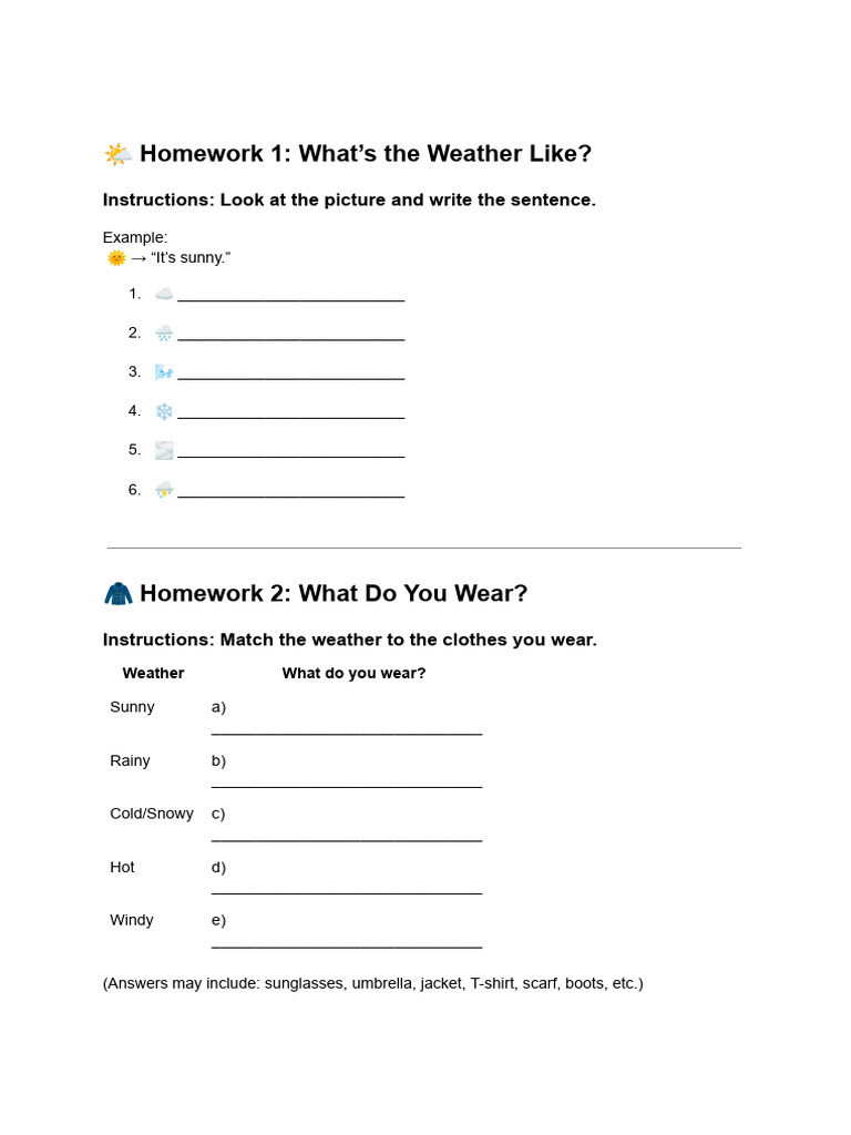Weather and Seasons Homework Activities | PDF